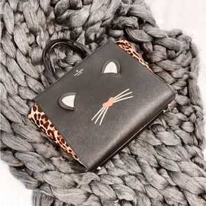 🆕 kate spade leopard haydon cowhide real fur tote crossbody handbag purse black